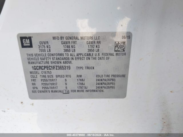 1GCRCPEC5FZ365319 Chevrolet Silverado 1500 Wt
