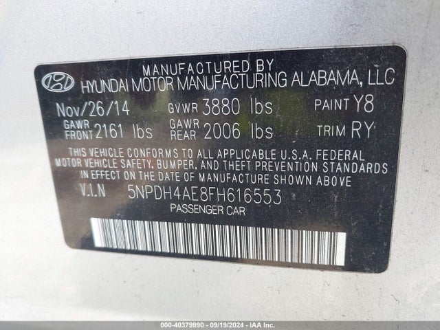 Hyundai ELANTRA SE 2015 5NPDH4AE8FH616553 Image 9