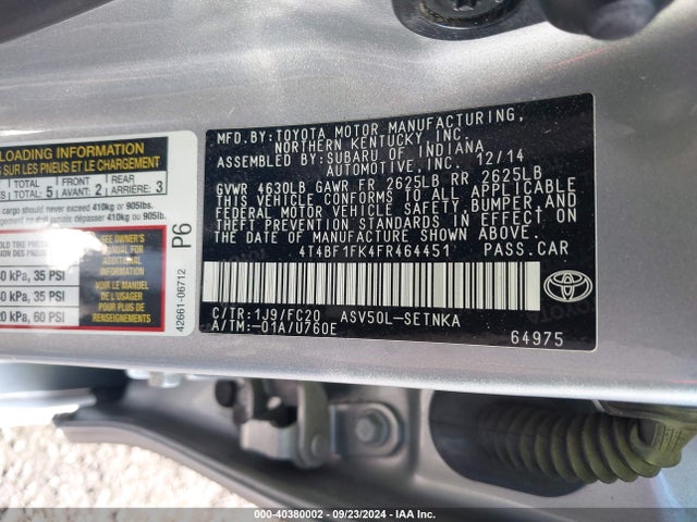 Toyota CAMRY LE 2015 4T4BF1FK4FR464451 Image 9
