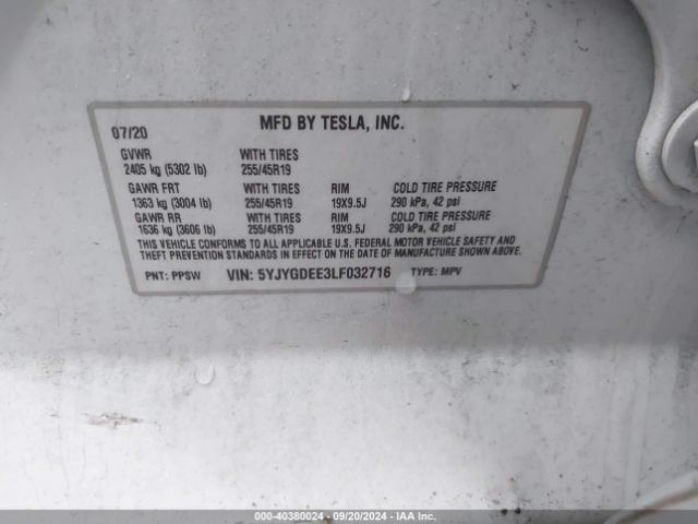 5YJYGDEE3LF032716 Tesla Model Y Long Range Dual Motor All-wheel Drive
