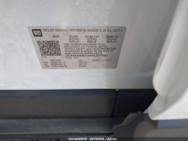 3GNAXWEVXNS207087 Chevrolet Equinox Awd Rs