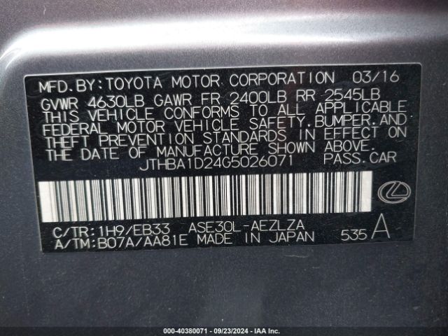 JTHBA1D24G5026071 Lexus IS 200T