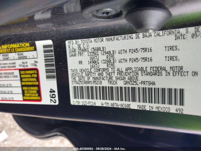 3TMAZ5CN8NM195218 Toyota Tacoma Sr5 V6