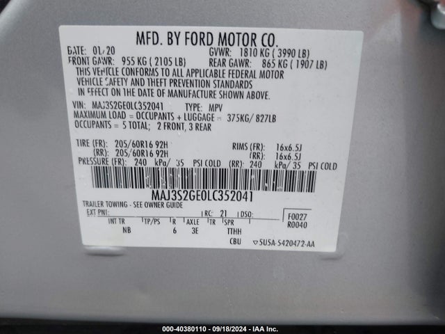Ford 2020 2020 MAJ3S2GE0LC352041 Image 9