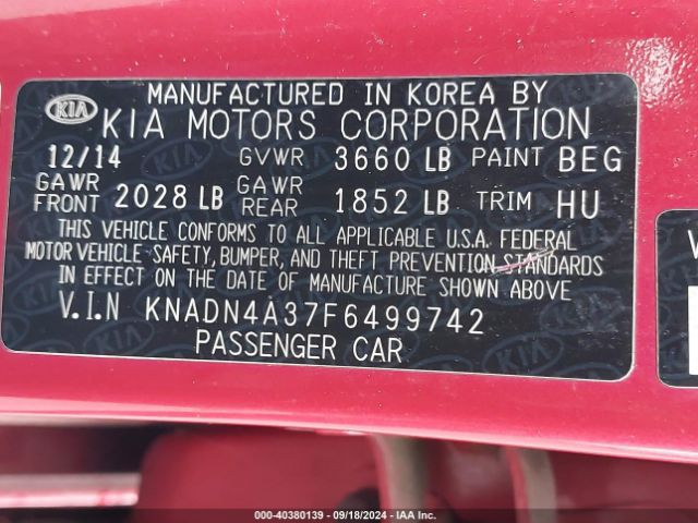 KNADN4A37F6499742 KIA Rio Sx