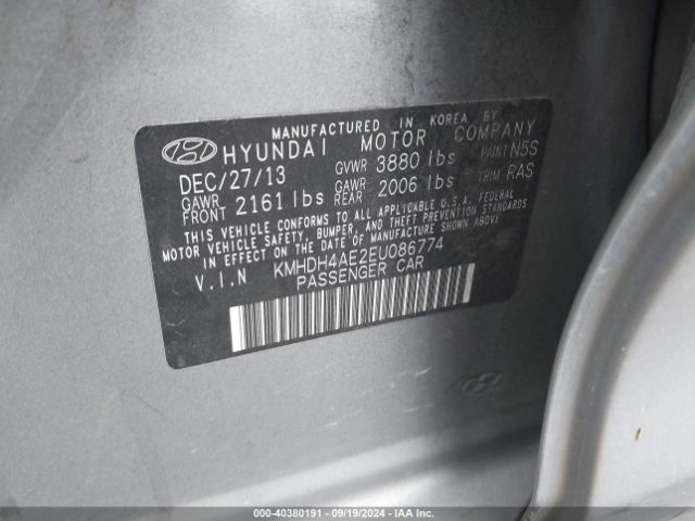 KMHDH4AE2EU086774 Hyundai ELANTRA SE