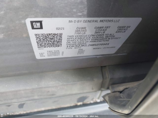 1GKS2JKL2MR270501 GMC Yukon Xl 4wd Denali