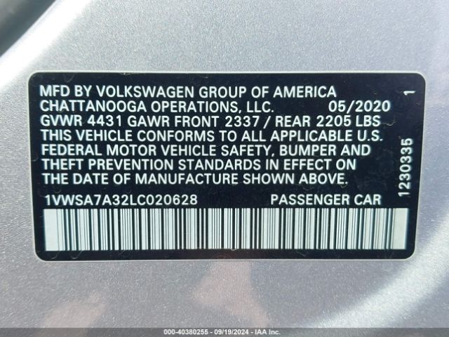 1VWSA7A32LC020628 Volkswagen Passat 2.0t Se
