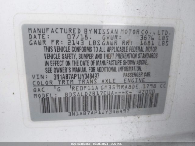 3N1AB7AP1JY348497 Nissan SENTRA SV