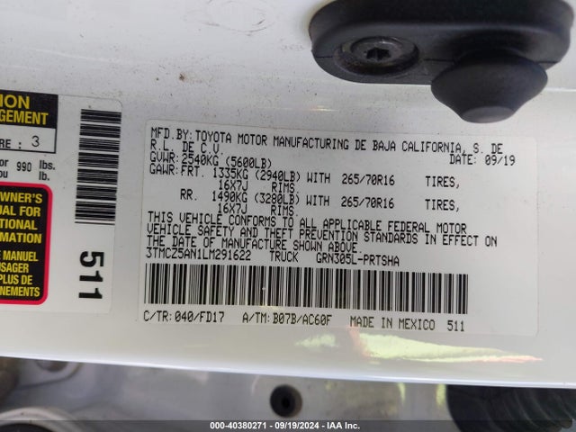 3TMCZ5AN1LM291622 Toyota Tacoma Trd Off-road