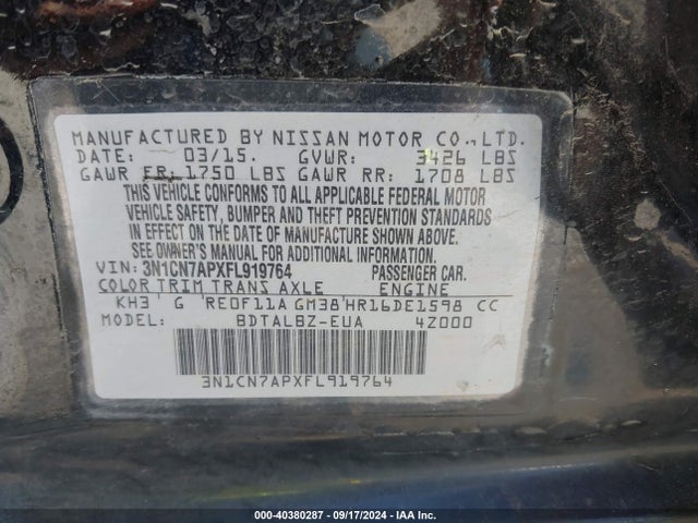 Nissan Versa 1.6 Sv 2015 3N1CN7APXFL919764 Image 9