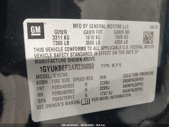 2010 CADILLAC ESCALADE 1GYUKBEF3AR236850 Photo 8