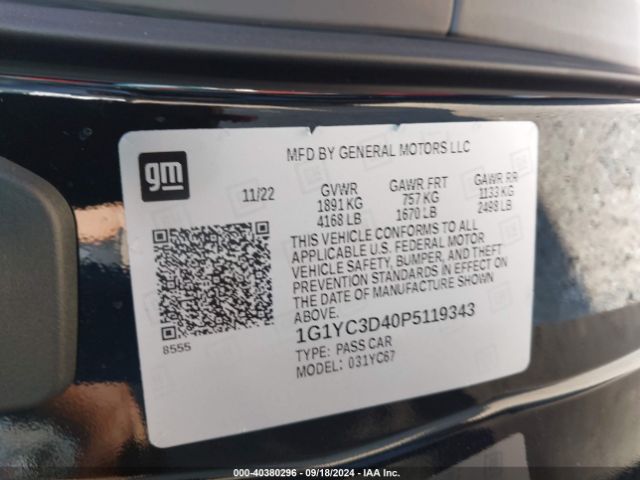 1G1YC3D40P5119343 Chevrolet Corvette Stingray Rwd  3lt