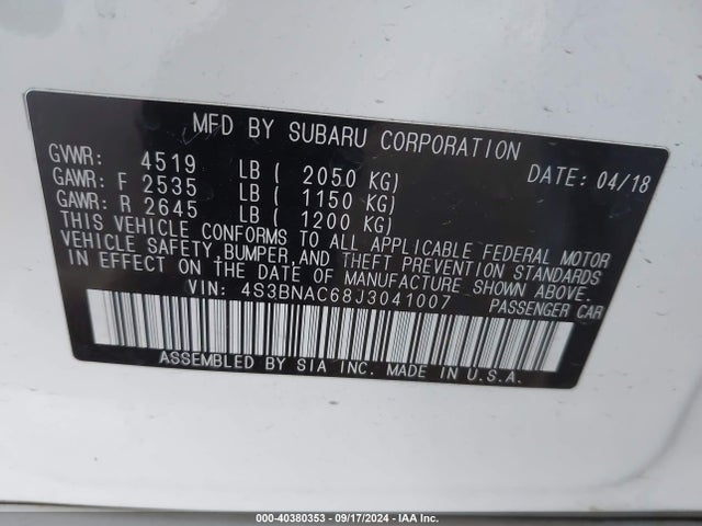 4S3BNAC68J3041007 Subaru Legacy Premium