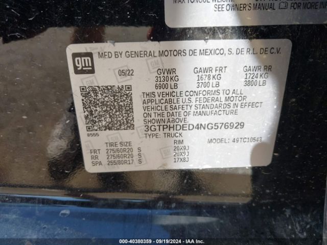 3GTPHDED4NG576929 GMC Sierra 1500 2wd  Short Box Slt