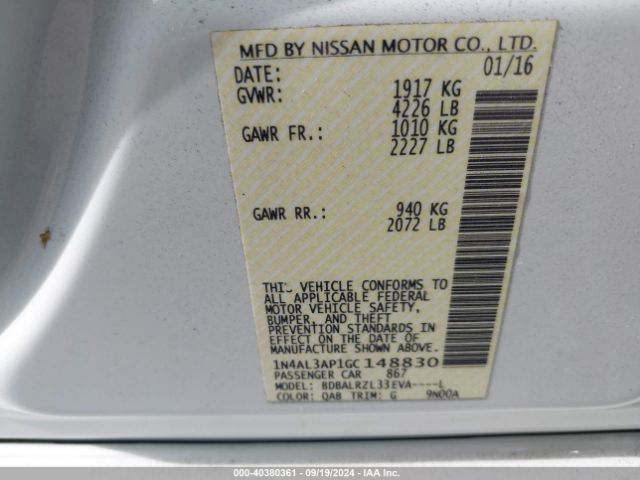 1N4AL3AP1GC148830 Nissan Altima 2.5 Sl