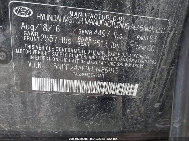 Hyundai SONATA SE 2017 5NPE24AF9HH486915 Image 9