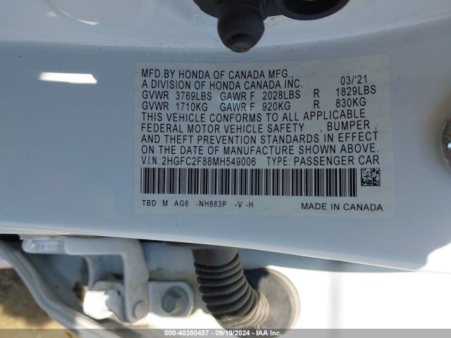 Honda Civic Sport 2021 2HGFC2F88MH549006 Image 9