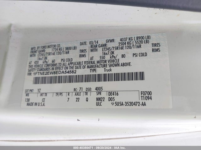 Ford E-250 Commercial 2014 1FTNE2EW8EDA54582 Image 9