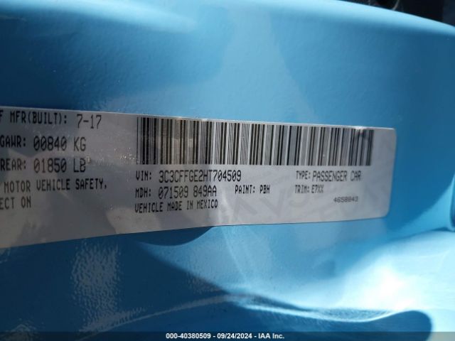 3C3CFFGE2HT704509 Fiat 500E BATTERY ELECTRIC
