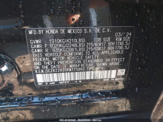 3CZRZ2H35RM775860 Honda Hr-v Awd Lx