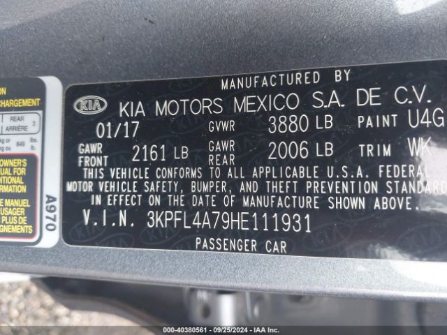 3KPFL4A79HE111931 KIA FORTE S