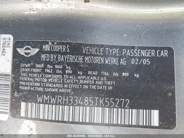 2005 MINI COOPER S WMWRH33485TK55272 Photo 8