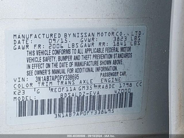 3N1AB7AP0FY338695 Nissan SENTRA SV