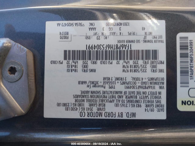 Ford Mustang Ecoboost 2015 1FA6P8TH6F5304991 Image 9