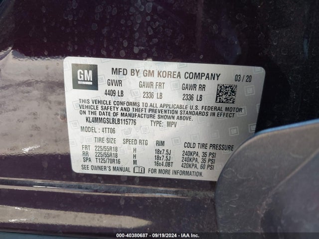 KL4MMGSL8LB115776 Buick Encore Gx Awd Essence