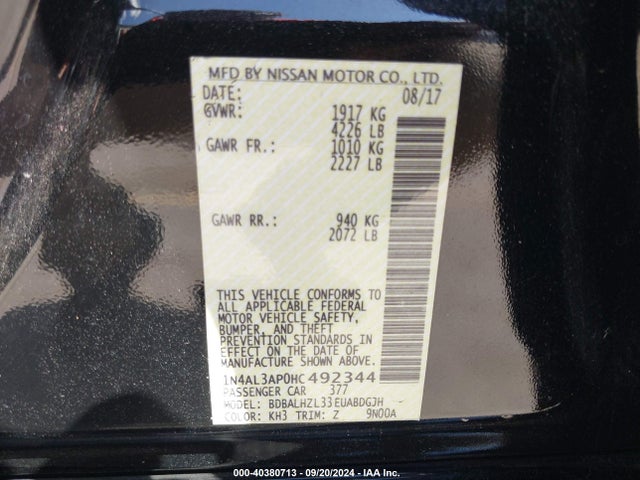 Nissan Altima 2.5 Sr 2017 1N4AL3AP0HC492344 Image 9