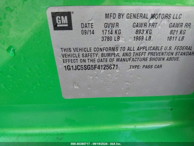 Chevrolet Sonic Lt Auto 2015 1G1JC5SG5F4125671 Image 9