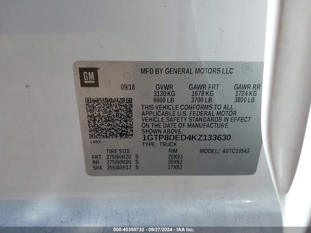 1GTP8DED4KZ133630 GMC Sierra 1500 Slt