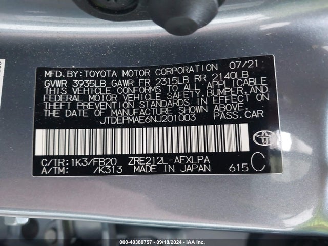Toyota COROLLA LE 2022 JTDEPMAE6NJ201003 Image 9
