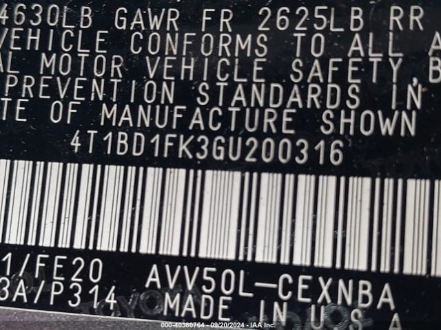 4T1BD1FK3GU200316 Toyota Camry Hybrid Le