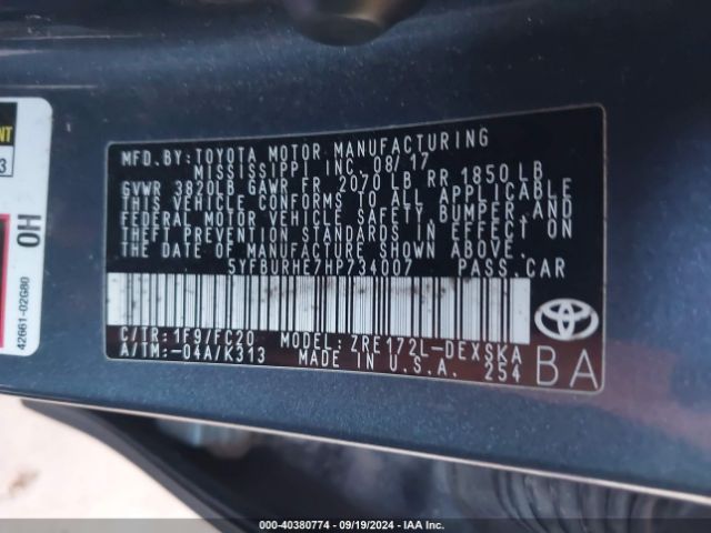 5YFBURHE7HP734007 Toyota COROLLA SE