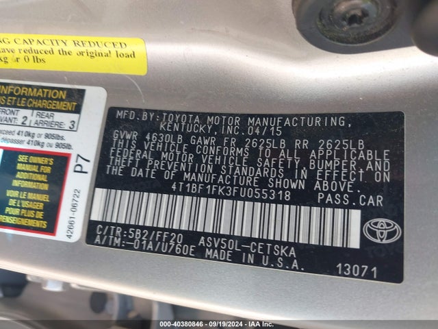 Toyota CAMRY SE 2015 4T1BF1FK3FU055318 Image 9