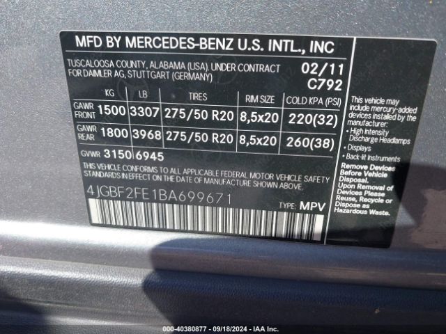 2011 MERCEDES-BENZ GL 350 BLUETEC 4JGBF2FE1BA699671 Photo 8