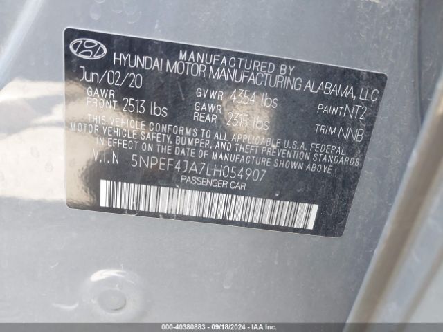5NPEF4JA7LH054907 Hyundai SONATA SEL