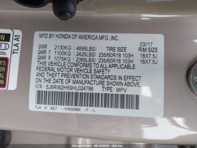 2017 HONDA CR-V 5J6RW2H59HL024786 Photo 8