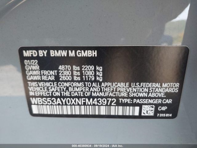 WBS53AY0XNFM43972 BMW M3 Sedan