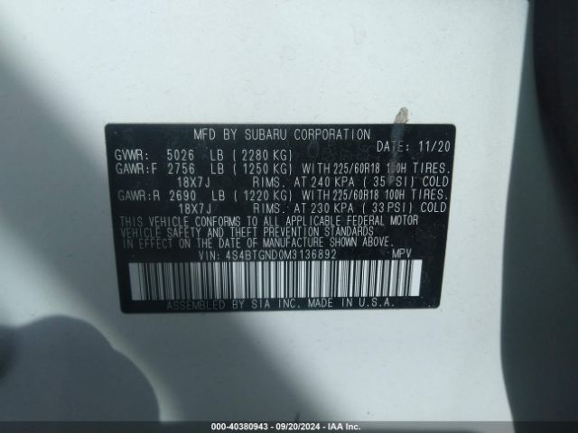 4S4BTGND0M3136892 Subaru Outback Limited Xt