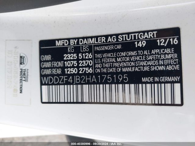 WDDZF4JB2HA175195 Mercedes-Benz E 300