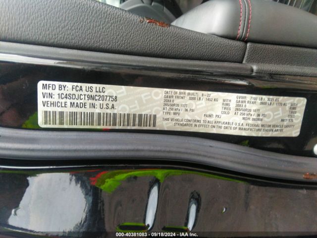 1C4SDJCT9NC207758 Dodge Durango R/t Awd