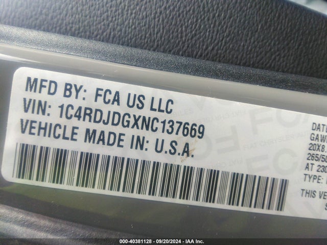 1C4RDJDGXNC137669 Dodge Durango Gt Plus Awd