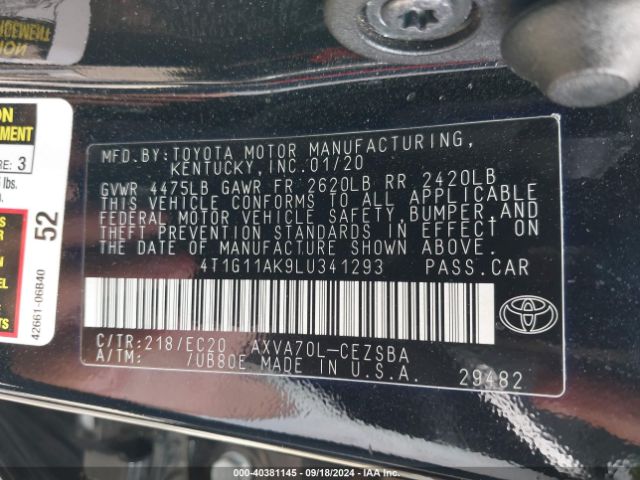 4T1G11AK9LU341293 Toyota Camry Se Nightshade Edition
