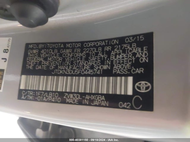 Toyota Prius Four 2015 JTDKN3DU5F0445741 Image 9
