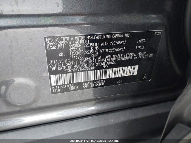 Toyota RAV4 LE 2022 2T3K1RFV4NC209484 Image 9