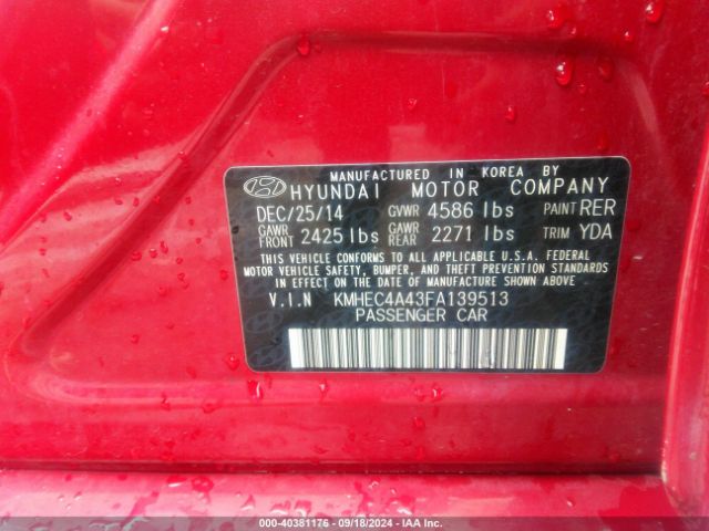 KMHEC4A43FA139513 Hyundai SONATA HYBRID