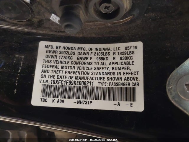 19XFC1F99KE006211 Honda l15b7/l15by